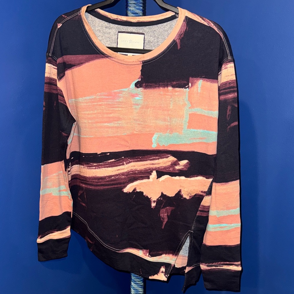 Grey State- Purple & Pink Abstract Landscape Long Sleeve Top - Picture 3 of 15